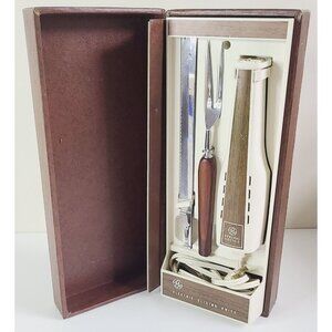 Vintage General Electric Electric Slicing Knife Set W/ Fork Box & Hanging Caddy